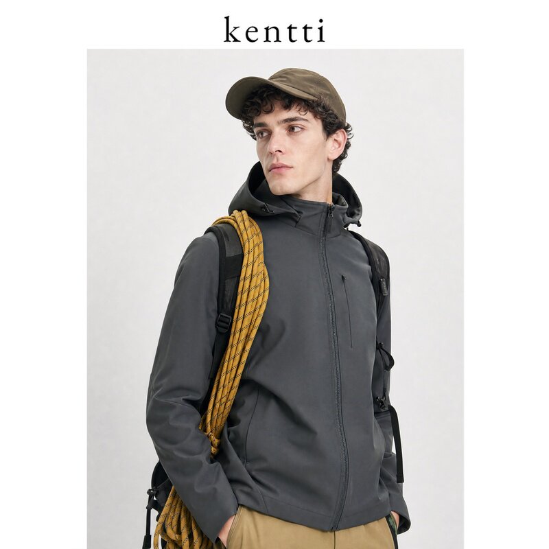 【自营】Kentti[可拆帽子]通勤防风连帽夹克男士轻量户外冲锋外套