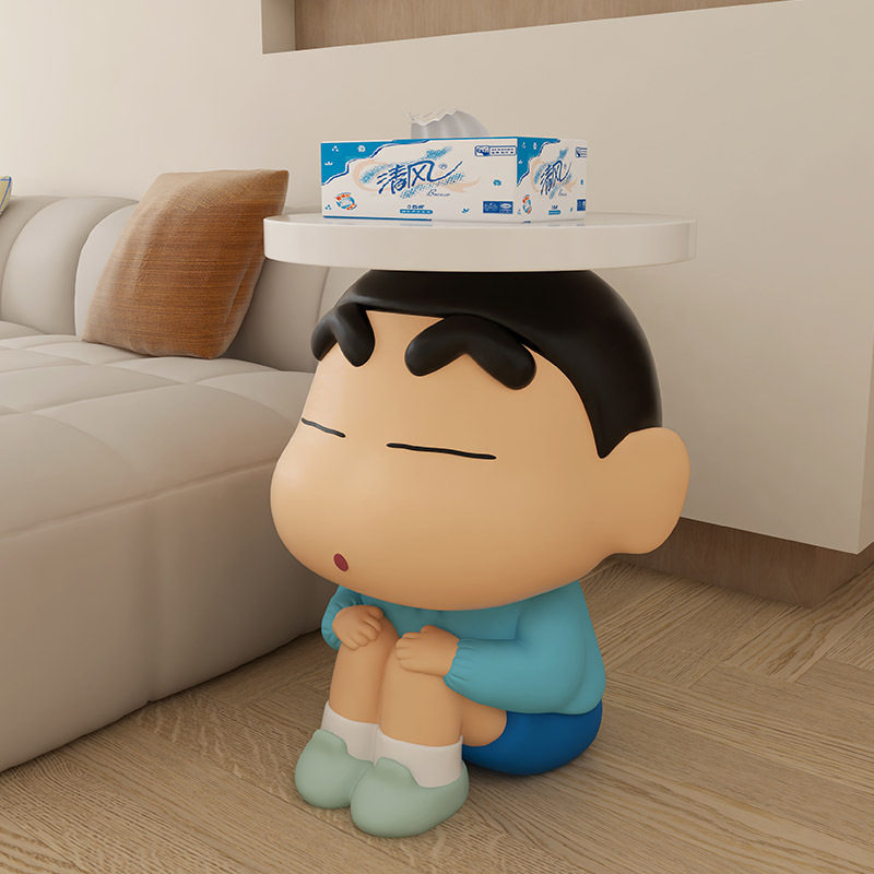 奶油风客厅沙发边几角几落地小桌子装饰蜡笔小新搬家礼物生日摆件