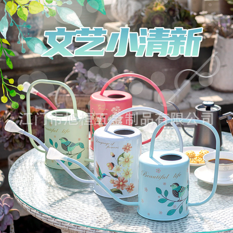 园林植物复古洒水壶 大容量不锈钢淋花喷壶 金属浇花水壶家用长嘴