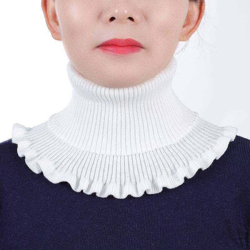 加厚毛线假领子新款护颈椎黑白色针织翻领围脖保暖百搭脖套男