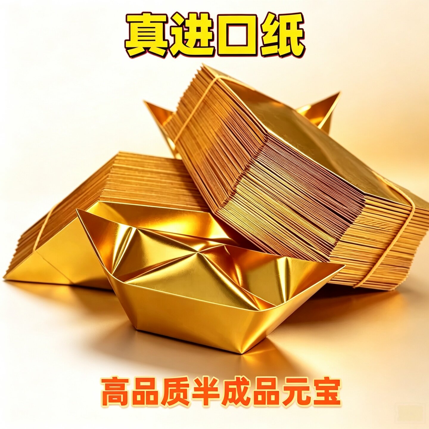进口金元宝半成品银元宝手工折纸金纸锡箔纸加厚切角半成品元宝锡箔纸烧元宝半成品整箱批发包邮