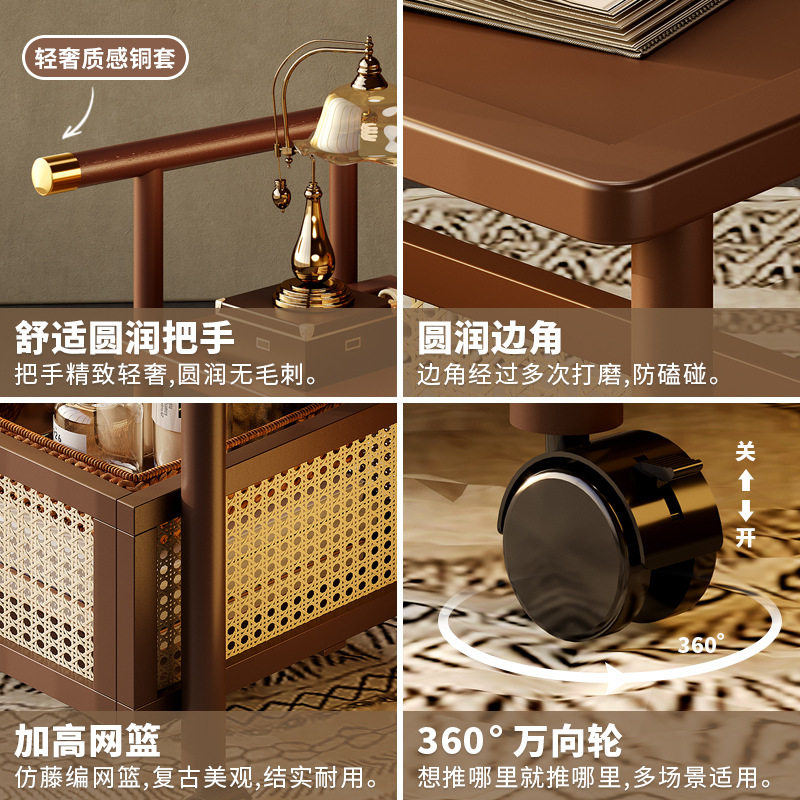 沙发边几中古风茶几移动茶几小推高级感边桌茶边几客厅实木小推车