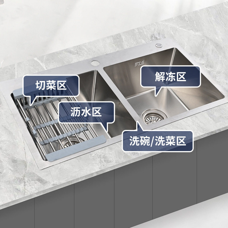 不锈钢水槽家用洗碗池双槽洗菜盆手工加厚304不锈钢水槽洗碗台