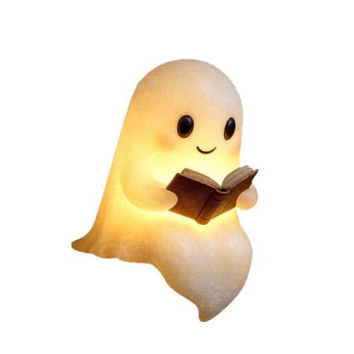 Cute Ghost Reading Book Lamp可爱的幽灵阅读万圣节幽灵夜灯摆件
