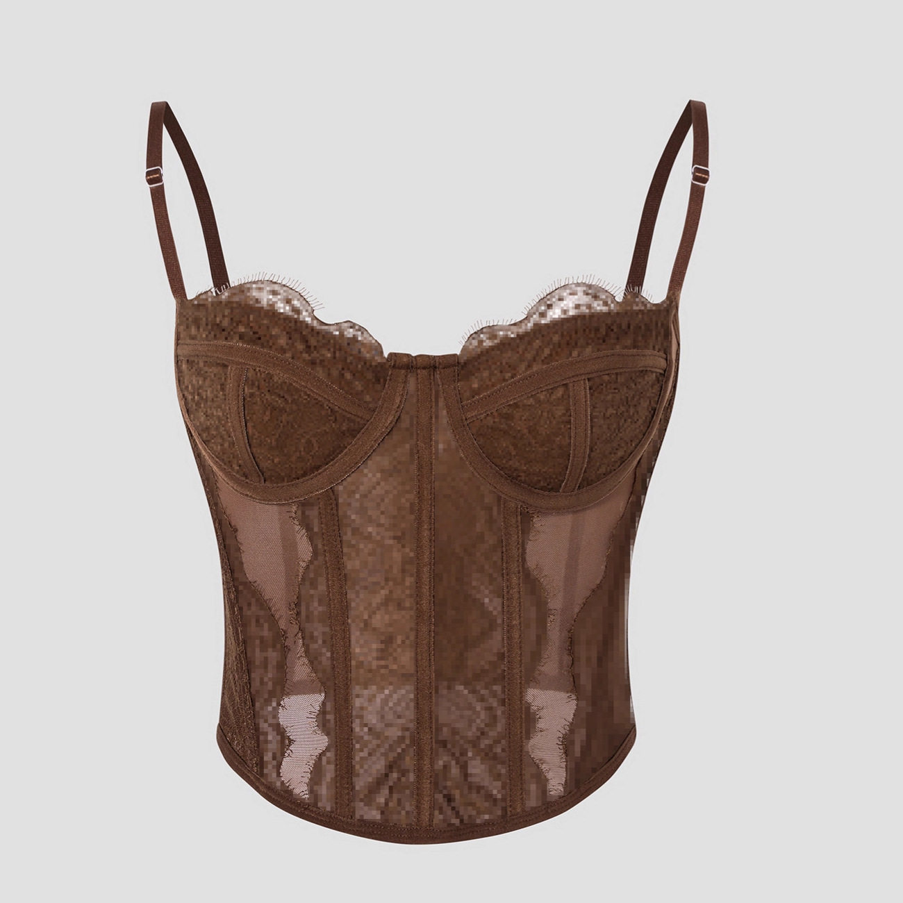 跨境爆品辣妹性感聚拢紧身鱼骨睫毛蕾丝透视吊带背心胸衣束身上衣