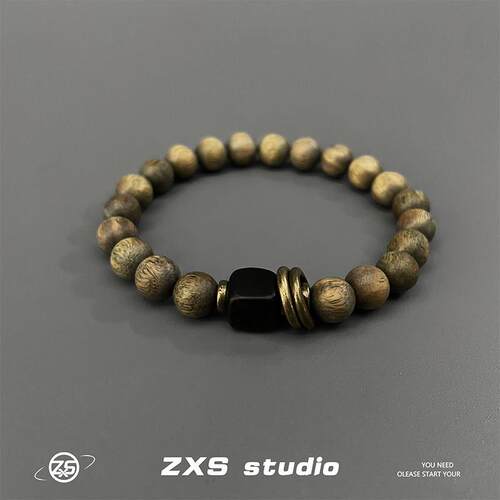 ZXS STUDIO覆古绿檀木古铜环绕手串男女百搭可盘民族古风串珠手饰