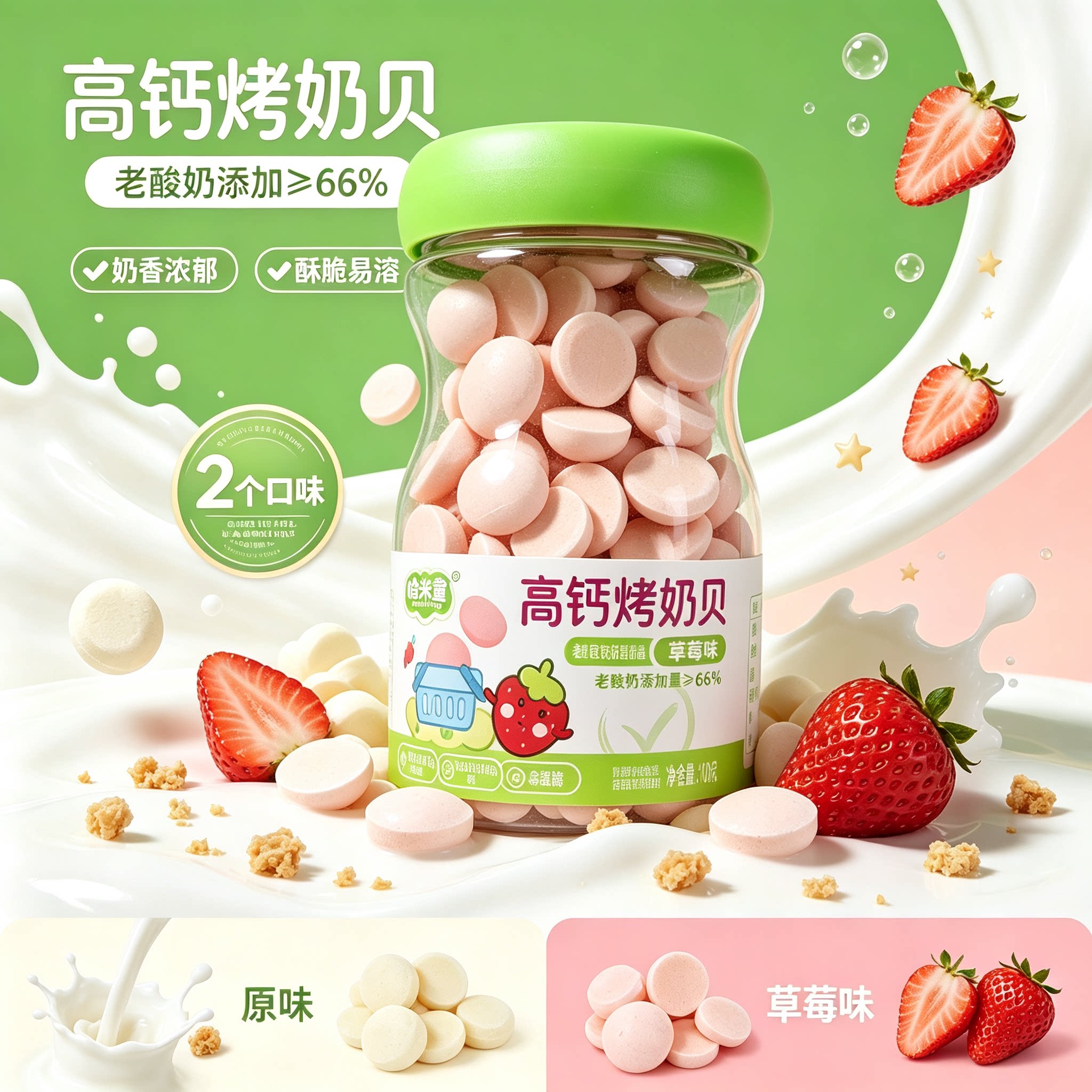 哈米童高钙烤奶条&ge;66%生牛乳酸奶烤奶贝0蔗糖脆条高钙奶宝宝零食