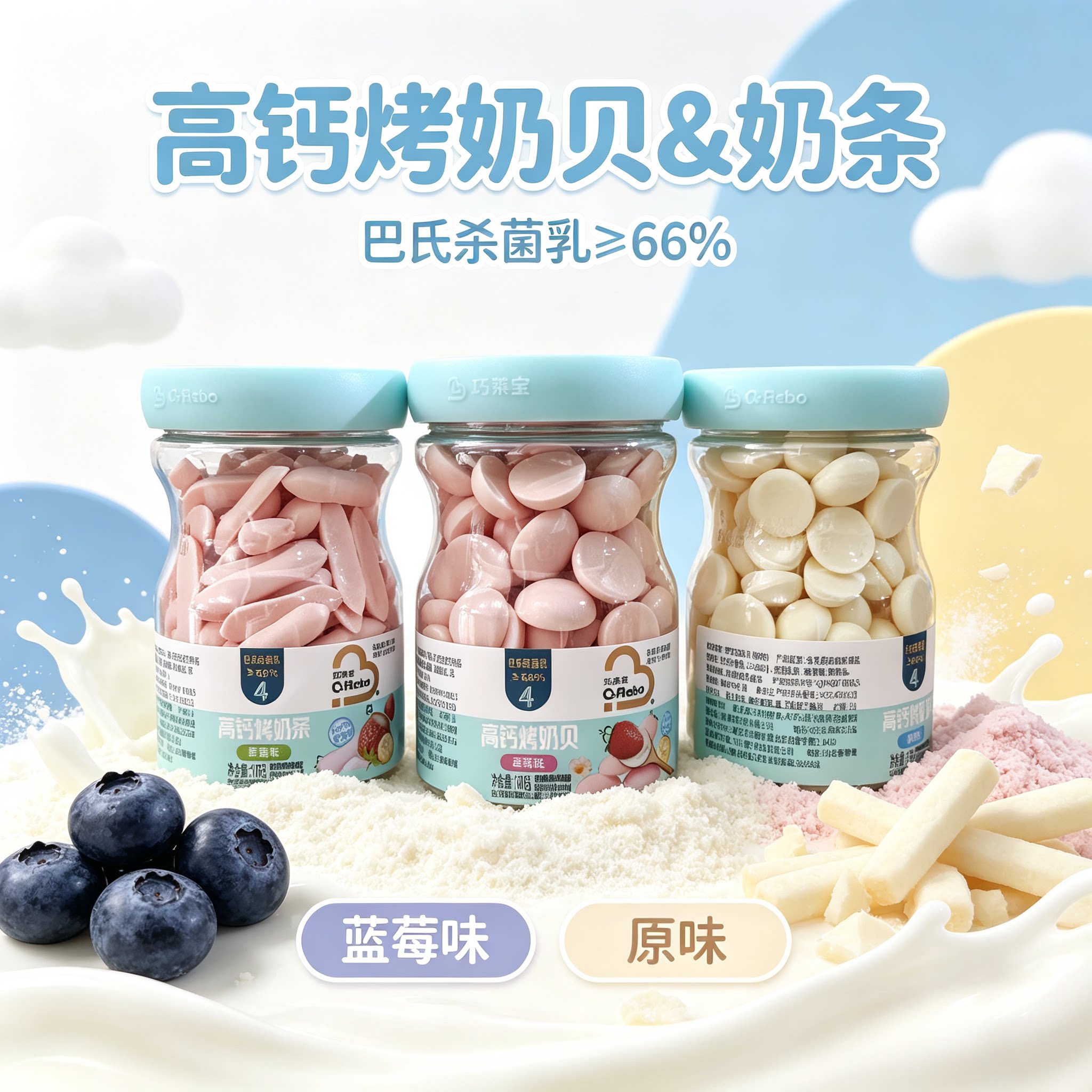 巧莱宝高钙烤奶贝&ge;66%生牛乳酸奶不添加蔗糖烤奶条脆条高钙零食