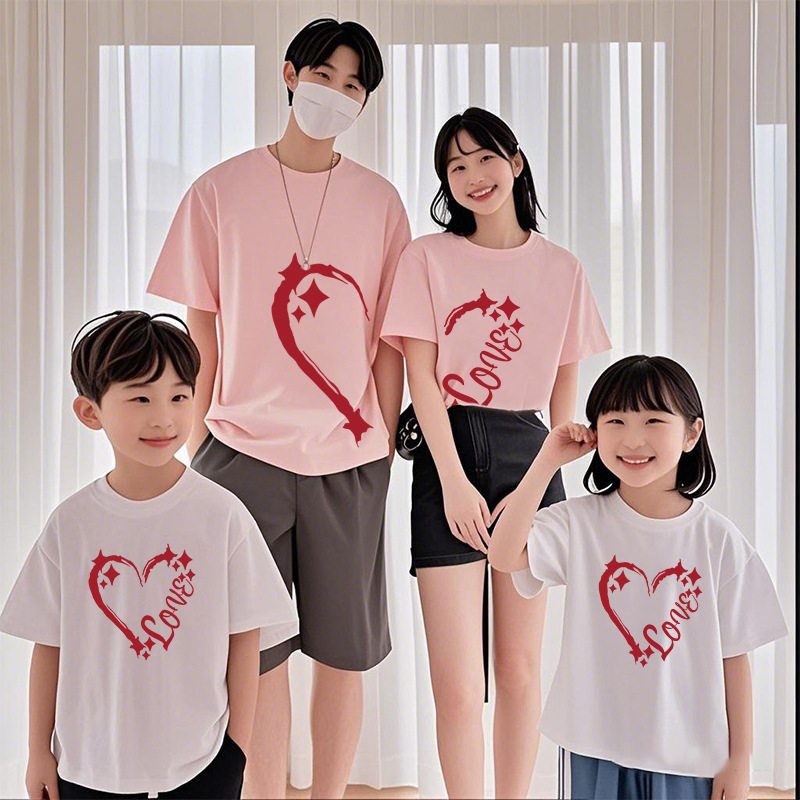 新品2026夏季亲子装一家三口全家服纯棉t恤洋气母女圆领短袖上衣