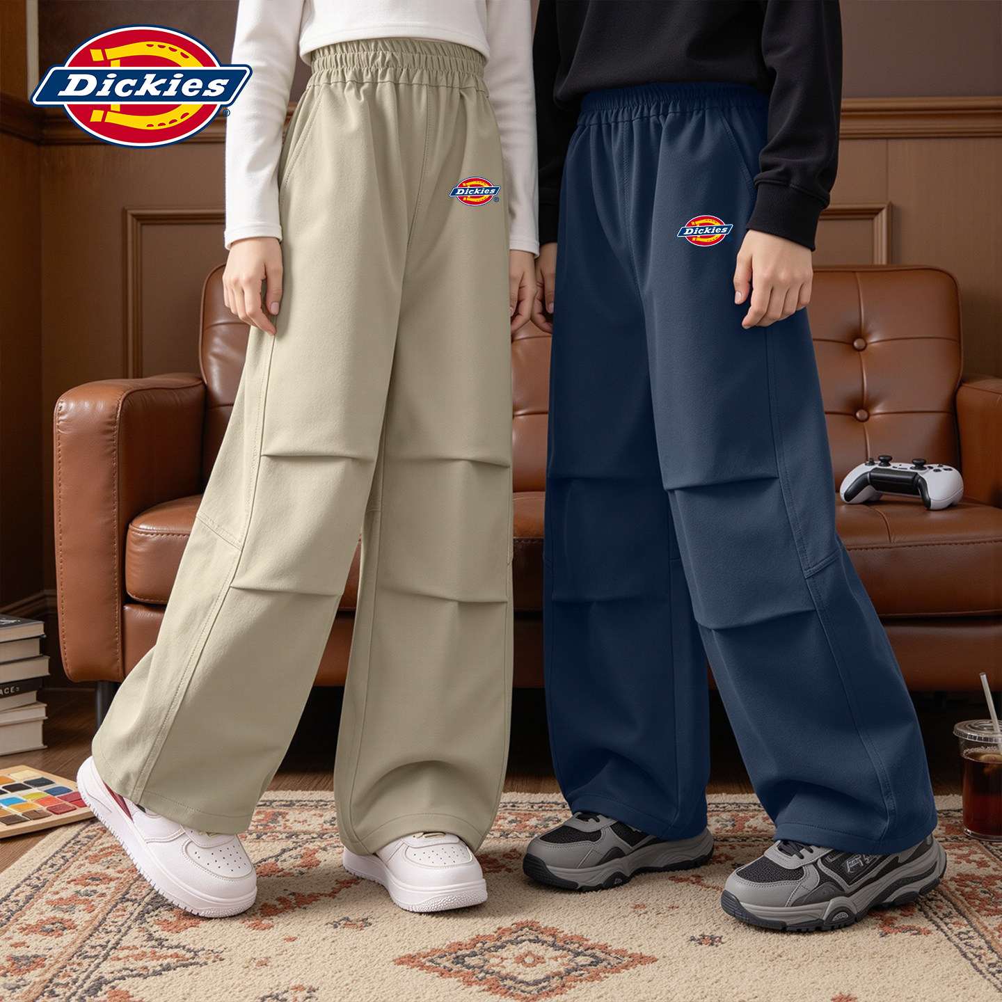 Dickies儿童休闲工装裤秋冬新款女童伞兵弯刀裤男童户外防水裤子