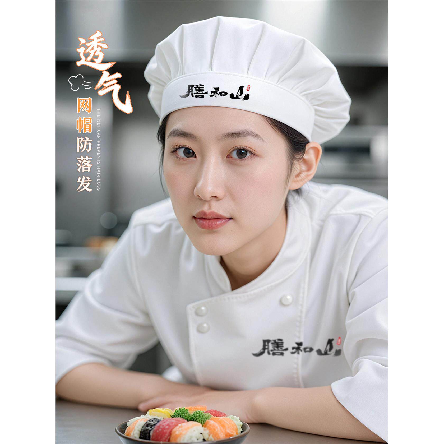 厨师工作帽定制logo刺绣印字餐饮厨房专用透气防油烟防掉发食品帽