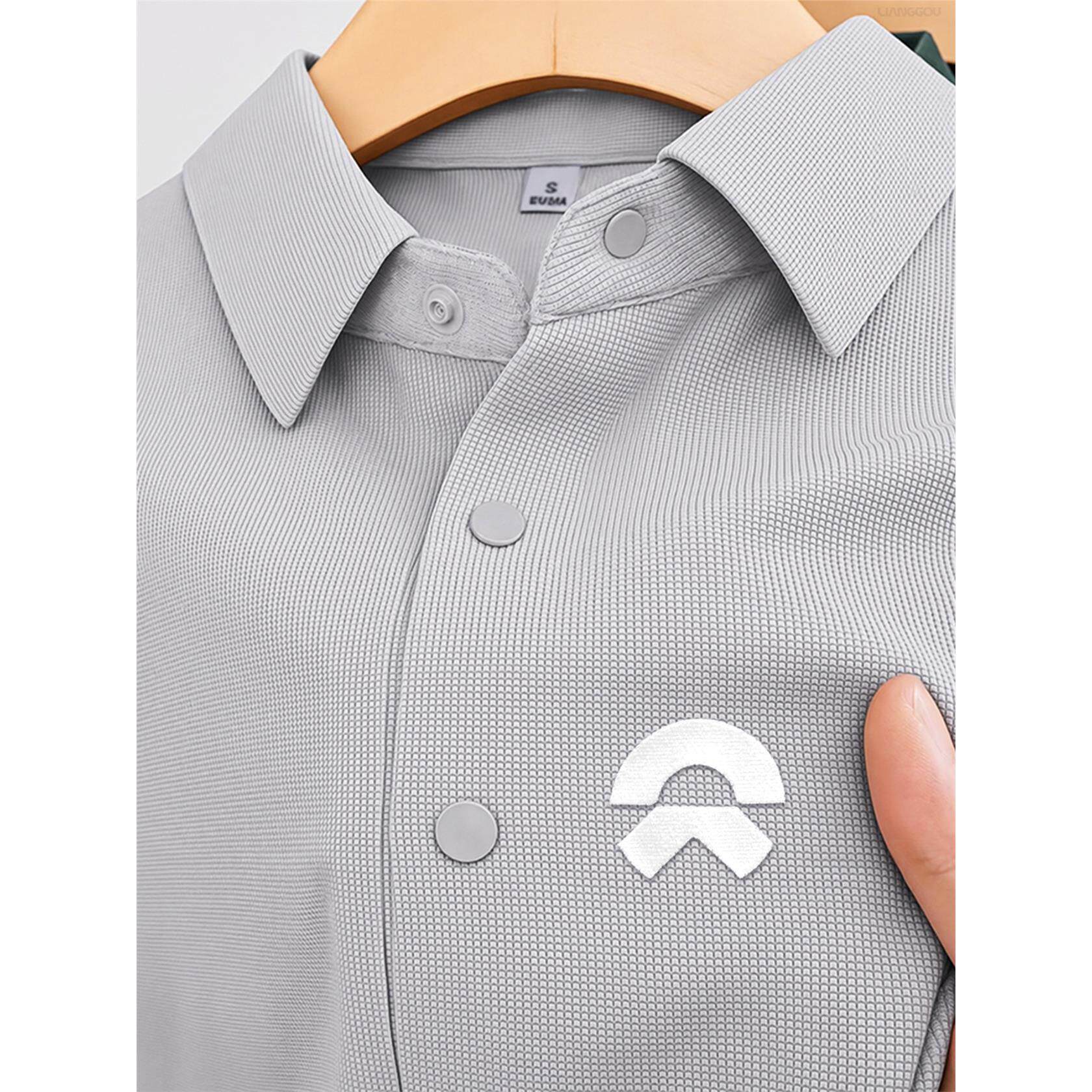 冰丝华夫格POLO衫工作服定制商务企业夏季薄款短袖工装T恤浅灰男