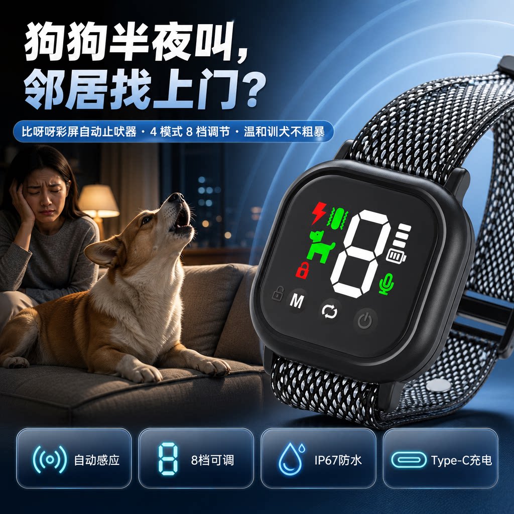 比呀呀狗狗止吠器自动防叫神器宠物电击项圈训狗智能止叫小型犬