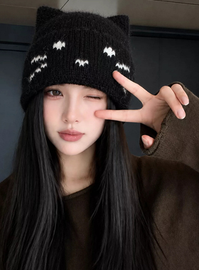 秋冬猫耳针织帽女保暖显脸小