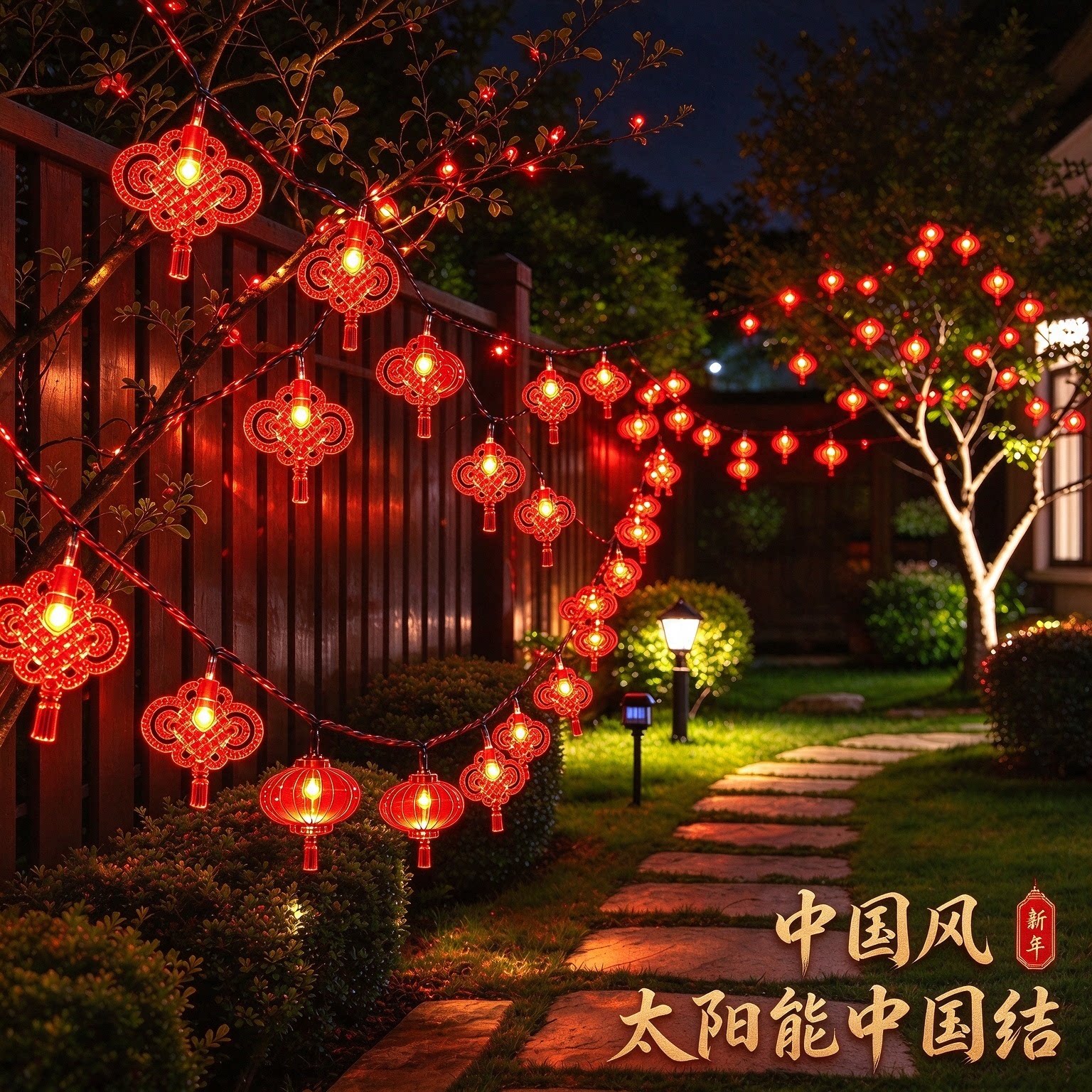 太阳能新年户外防水红灯笼满天星星氛围灯庭院阳台照明装饰彩灯串