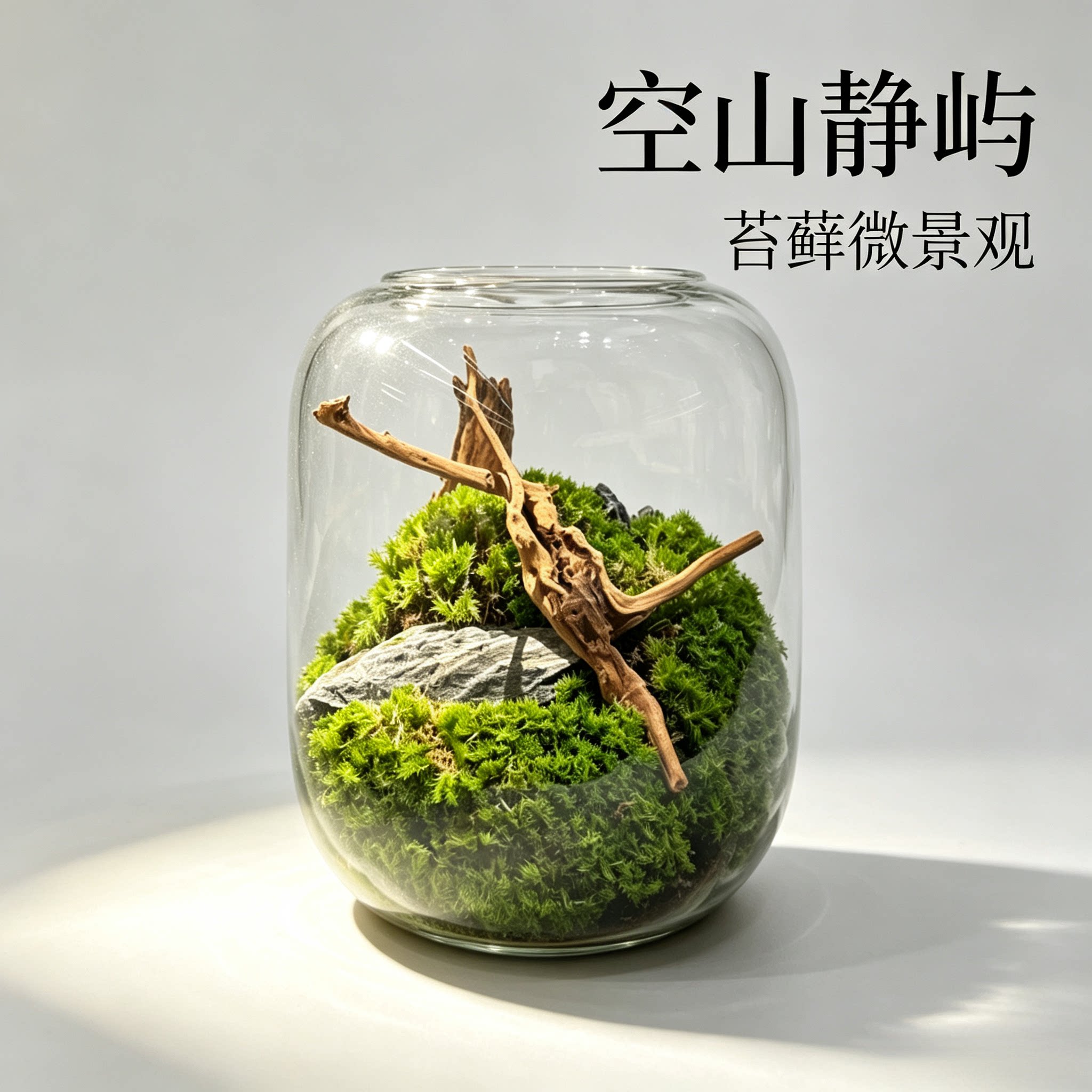 空山静屿中式禅意苔藓玻璃盆景 室内桌面绿植微景观 茶室书房摆件