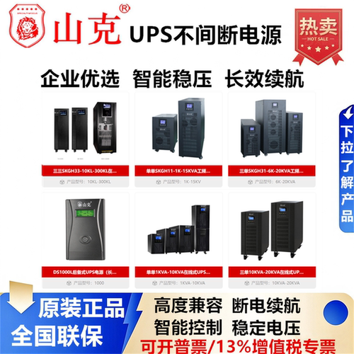 山克UPS不间断电源SK1000/SK3000办公应急后备C1K/2K/3K/6K高频机