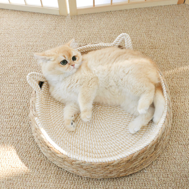 藤编窝猫窝狗窝夏季猫抓板耐磨蒲草棉绳耐撕咬不掉屑四季通用
