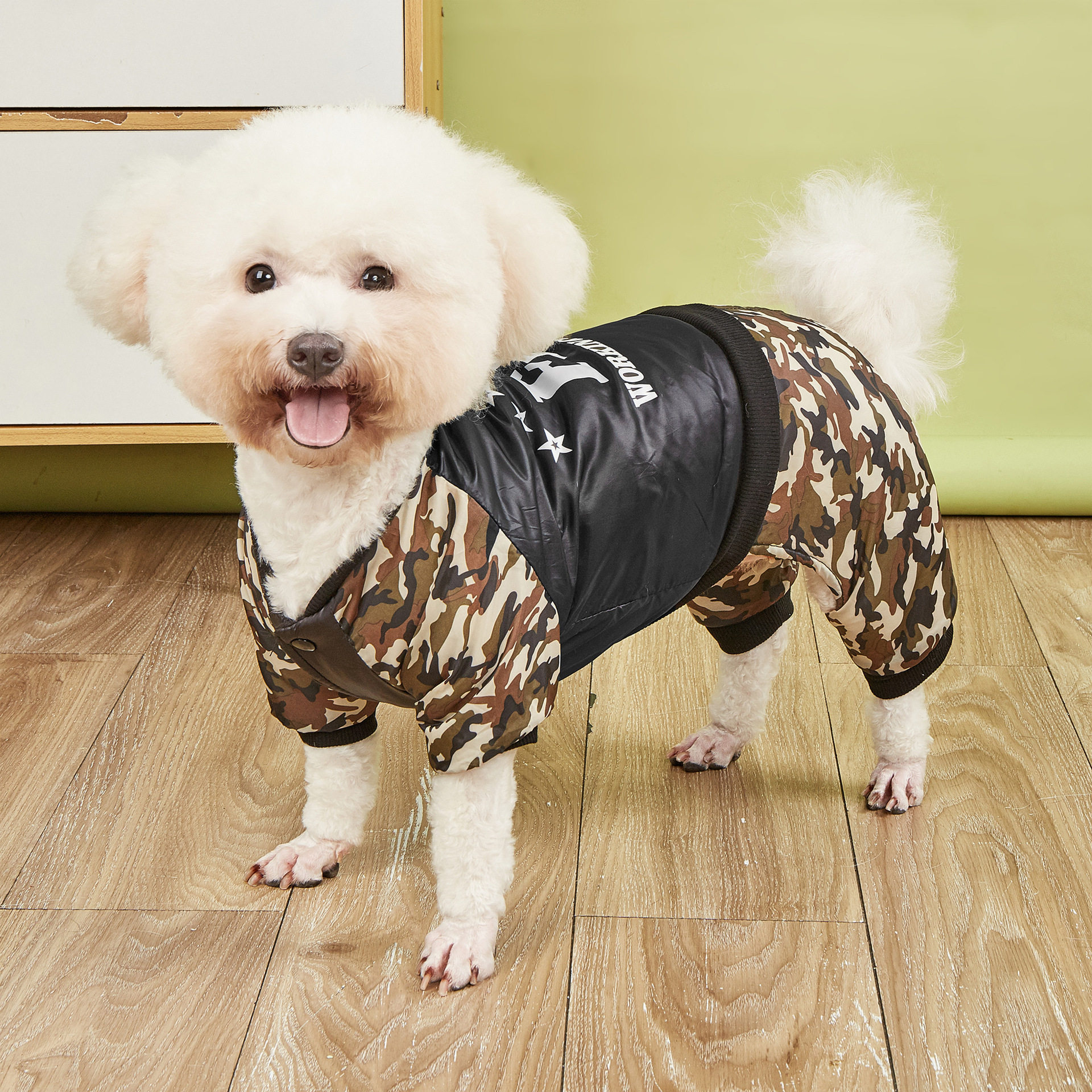狗狗服装秋冬保暖加厚迷彩棉衣小型犬泰迪四腿衣宠物衣服