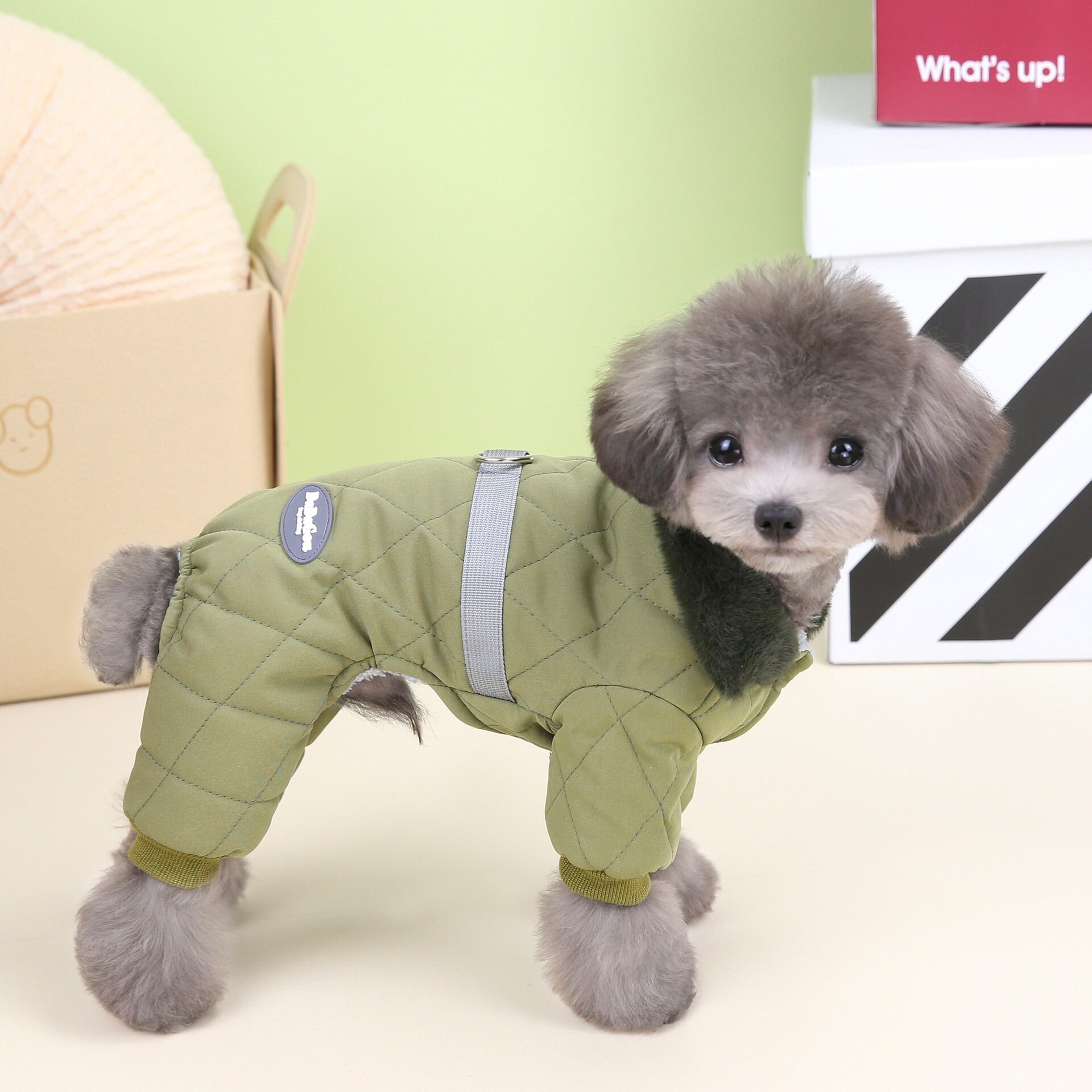 宠物衣服狗狗衣服秋冬装泰迪宠物服装冬季带拉环菱形格四腿棉衣