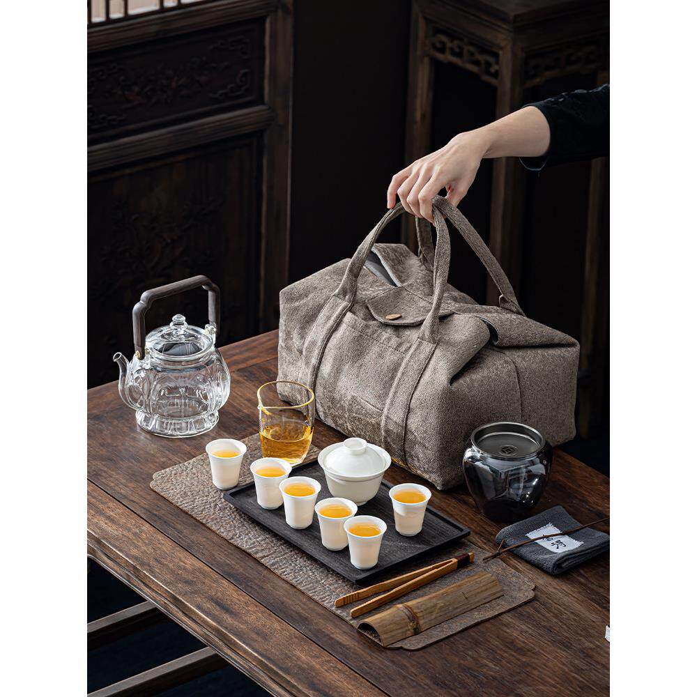 大型旅行茶具化妆品包棉麻茶包可装煮茶壶放大茶具包商务旅行行李