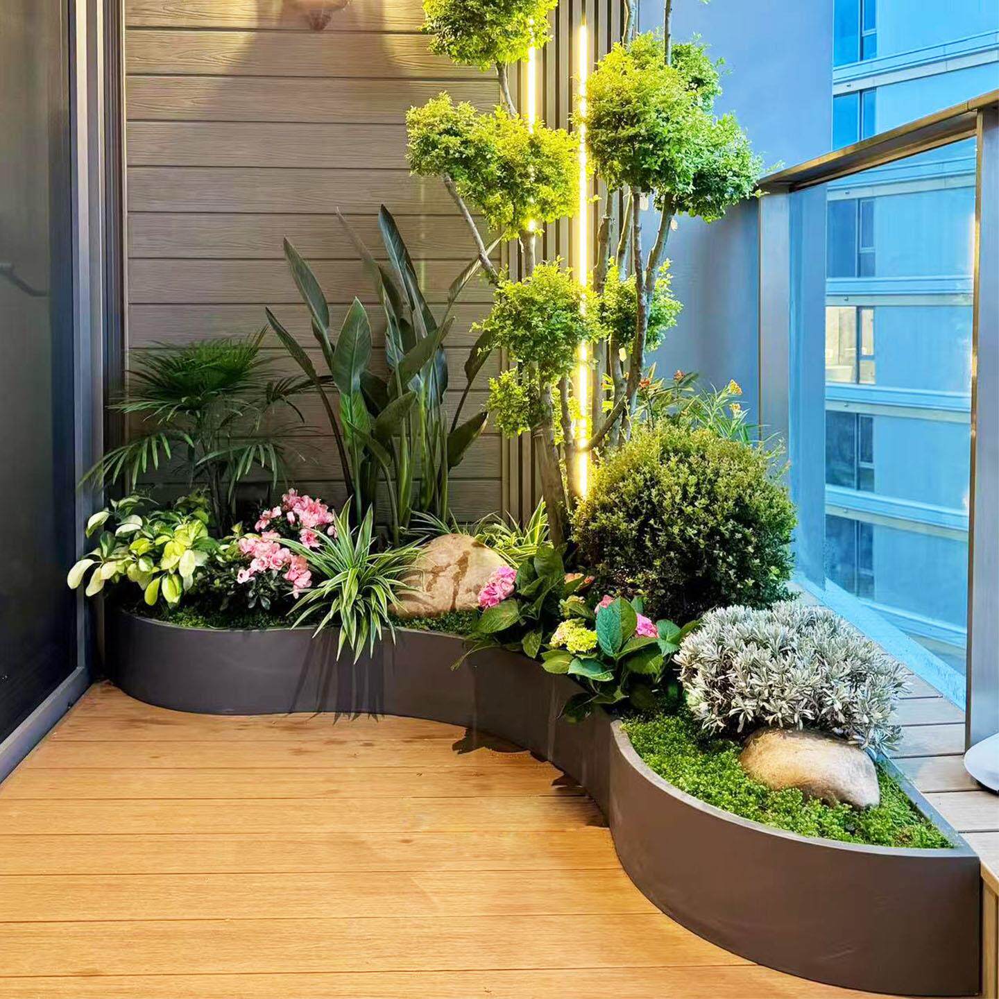 定制不锈钢造景花池阳台庭院金属弧形花箱室内成品花槽异形种植盆