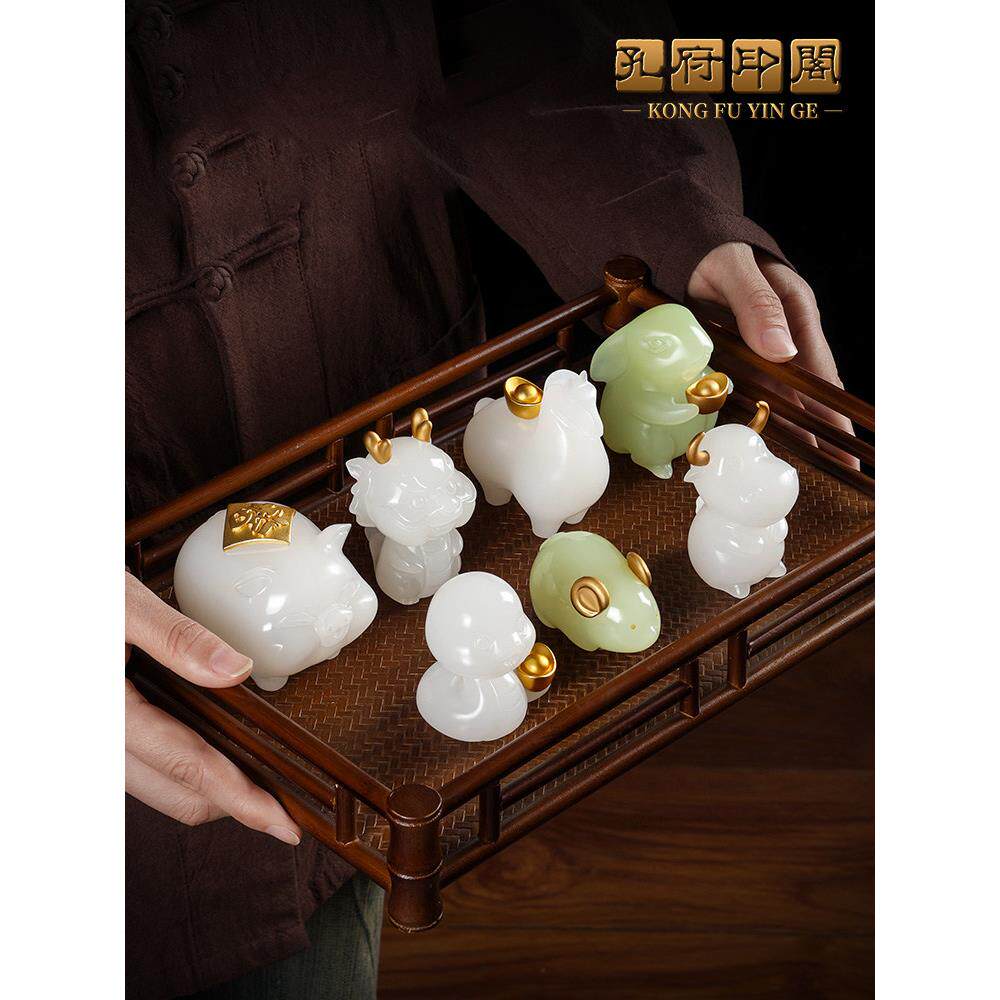 玉石《十二生肖》摆件鼠牛虎兔龙蛇马羊猴鸡狗猪客厅招财风水家居