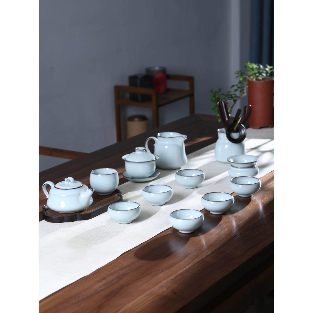 哥窑铁胎青瓷茶具陶瓷功夫手工套装家用客厅简约茶壶盖碗泡茶送礼