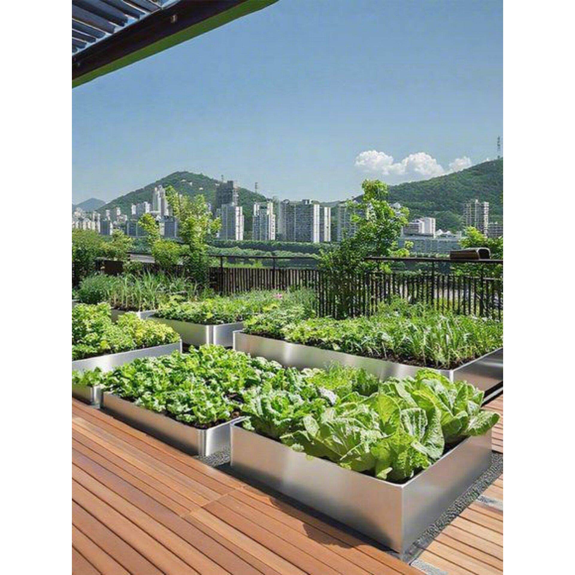 不锈钢种菜专用箱庭院屋顶露台长方形花槽花盆户外种植箱金属菜箱