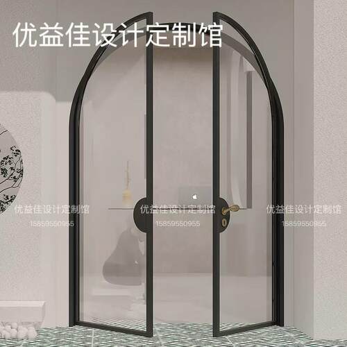 轻奢法式拱形门复古平开玻璃门极窄铝合金卫生间门商铺圆弧双开门