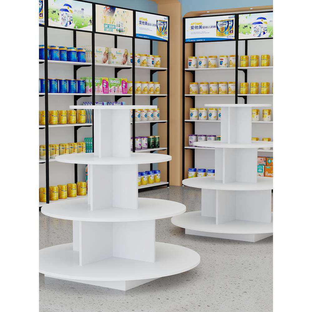 超市货架展示柜圆形中岛展示桌母婴店银行礼品文具柜多功能流水台