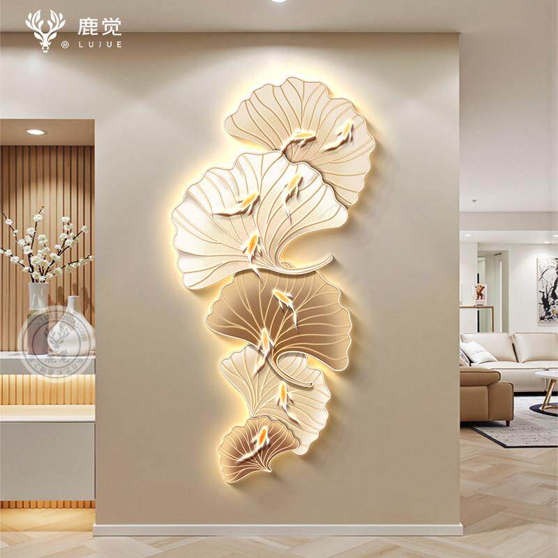 银杏叶玄关灯画客厅入户门寓意好LED发光壁画走廊过道抽象装饰画