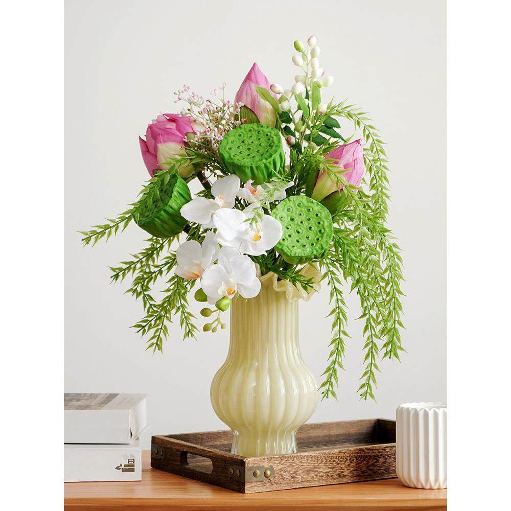 野岛荷花彷真花束客厅假花装饰摆设彷生莲蓬莲花餐桌高档花艺摆件