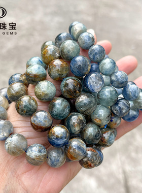 晶德珠宝 1a天然巴西蓝晶石手串男女款水晶串珠手链饰品礼物