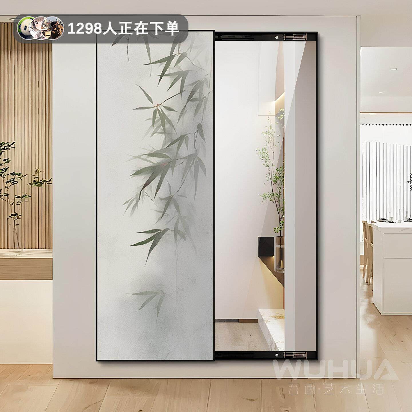 客厅隐藏推拉全身镜子装饰画卧室衣帽间穿衣镜卫生间玄关镜子挂画
