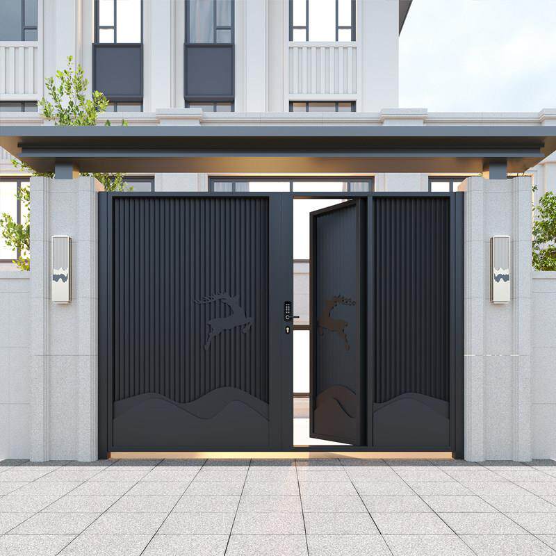 铝合金庭院门铁艺别墅户外院子大门不锈钢自建房入户电动双开 关