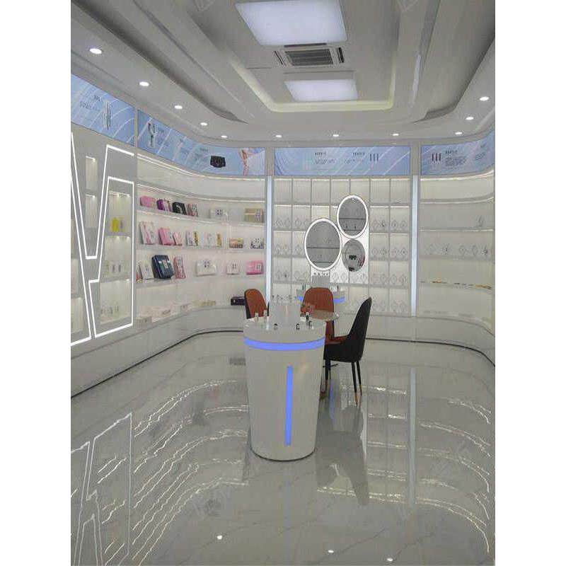 定制圆形展示台桌科技感公司展厅异形发光产品烤漆铁质中岛柜木质