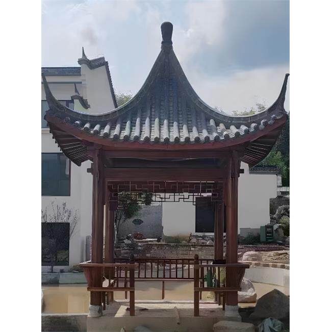 厂家直销防腐木古建四角凉亭庭院别墅彷古木屋实木六角亭户外亭子