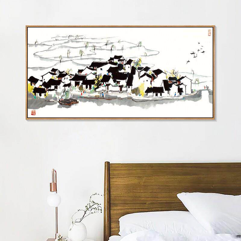 吴冠中挂画江南水乡装饰画新中式茶室禅意装饰画抽象客厅山水画横