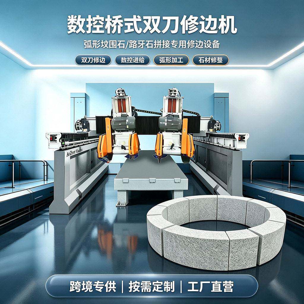 数控四刀切头修边机弧形路沿石拼块双边切割设备弧形板包柱切割机