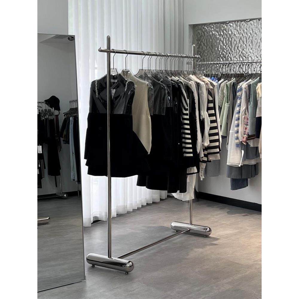 不锈钢服装店衣架展示架落地式男女店中岛陈列货架简易挂衣服杆子