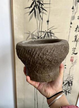 怀旧的旧物品青石石砂浆古董石雕大蒜砂浆花盆烟灰缸民宿覆古风格