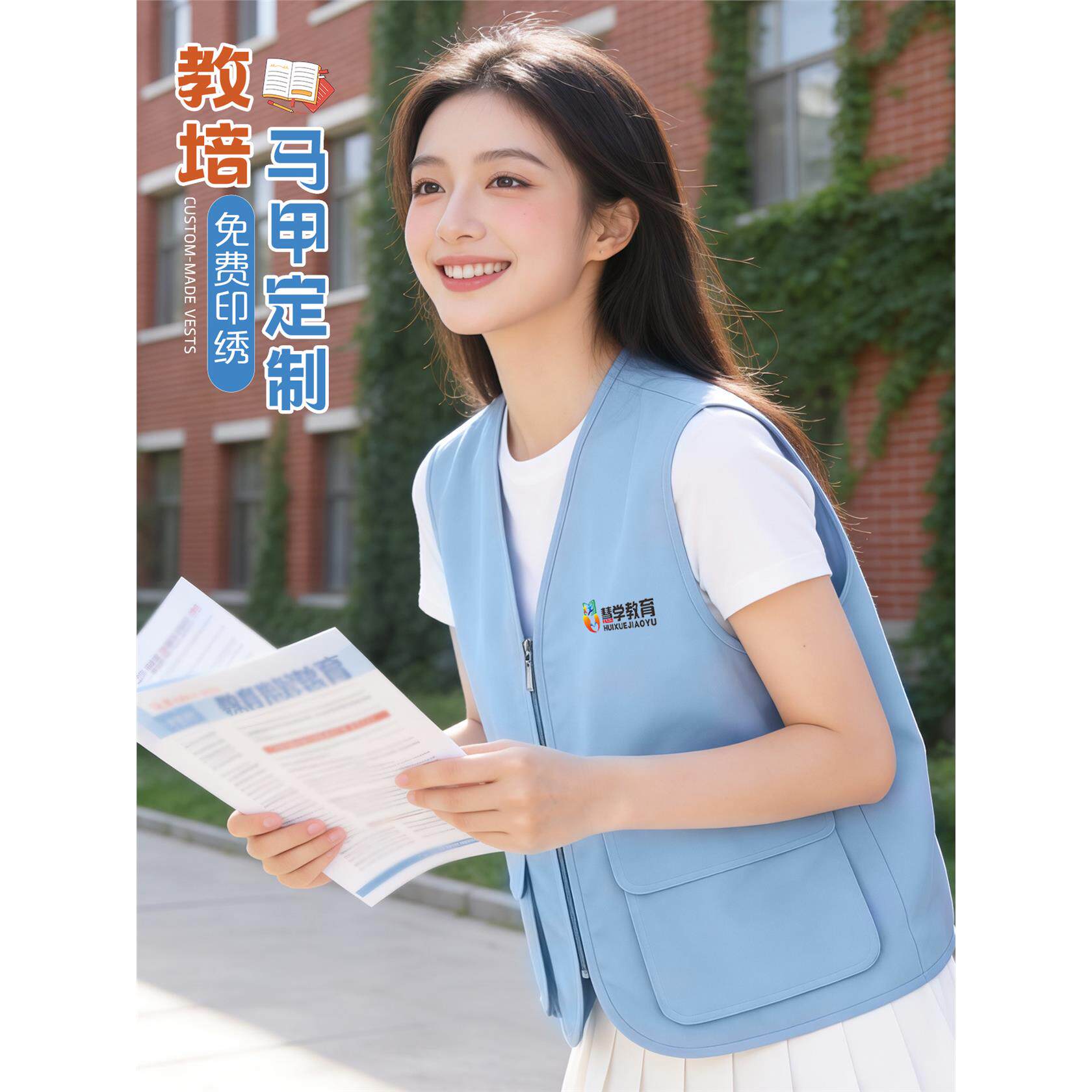 教培马甲定制工作服logo画室机构托管辅导班活动宣传工装背心印绣