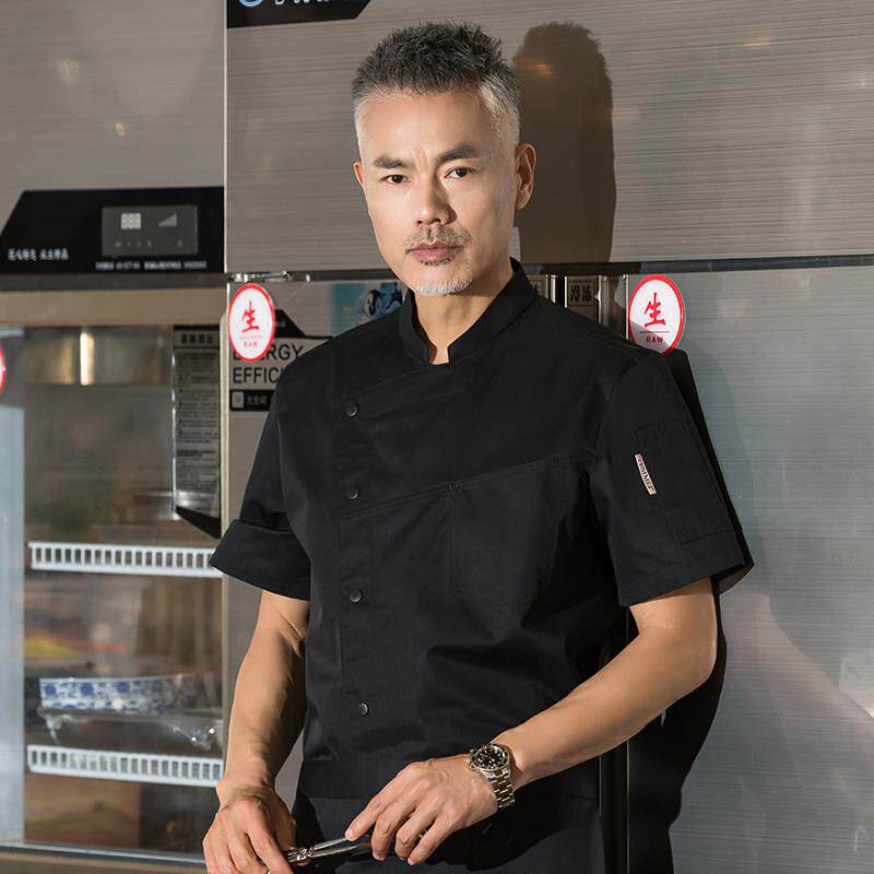 厨师工作服短袖高端饭店酒店主厨工装西餐厅蛋糕店烘焙厨师服刺绣