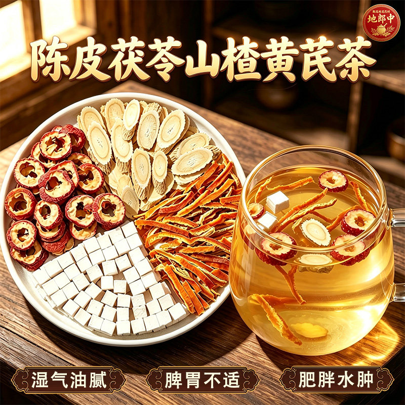 地郎中陈皮茯苓山楂黄芪茶组合湿气调理脾胃大肚子中药材养生no8