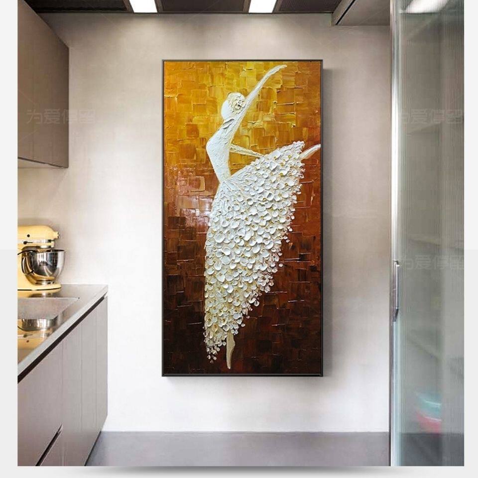 轻奢入户玄关纯手工油画欧式抽象立体刀画芭蕾舞舞女过道走廊画