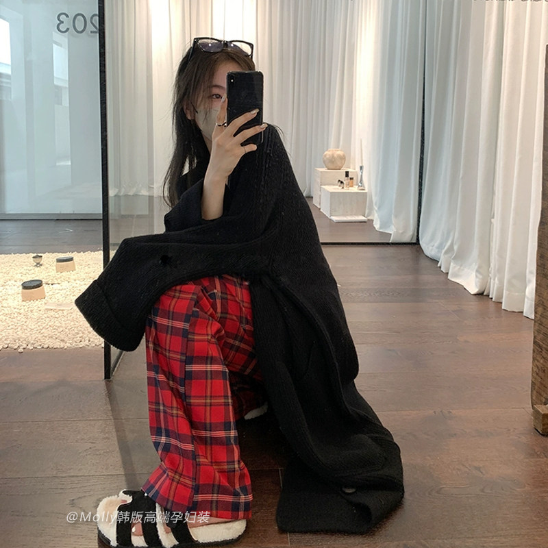 孕妇直筒红色复古格子裤秋冬外穿时尚宽松休闲直筒阔腿托腹裤子潮,孕妇装/孕产妇用品/营养,孕妇休闲裤,淘宝优惠券,粉丝福利购,淘宝优惠卷