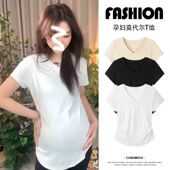 短袖 V领修身 上衣 t恤 孕妇弹力莫代尔薄款