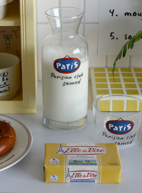 韩国ins同款法式复古花瓶paris水果茶牛奶大容量玻璃瓶果汁壶水瓶