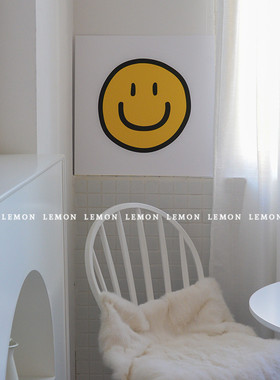 韩国ins风可爱smile黄色笑脸家居店铺装饰板摆件拍照道具背景画